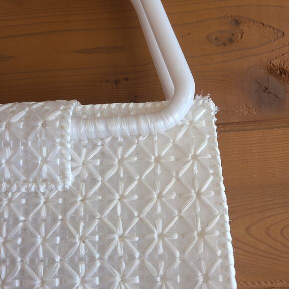 Vintage Handmade Purse Woven White Bag 60's 70's Flower Star Retro Pinup Tote - Picture 5 of 7